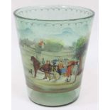 19th century Continental glass vase painted with coaching scene