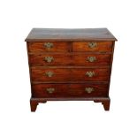 Early / mid 18th century walnut and chequer inlaid chest, with two short over three long graduated d