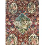 Fine quality Tabriz pictoral rug, with foliate and landscape reserves and meandering foliage on bric