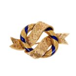 Victorian gold and blue enamel knot brooch
