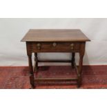 18th century oak side table with drawer on turned legs