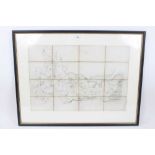 19th century handmade folding cloth lined map - 'A map of Chelmsford and Dengey Hundred', in glazed