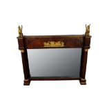 Early 19th century Continental walnut and ormolu wall mirror, in the Empire style, with rectangular