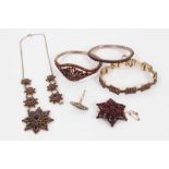 Group of antique and vintage Bohemian garnet jewellery, together with a similar paste bangle