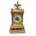 Late 19th century French gilt brass mantel clock with enamelled and gilt metal dial, French movement