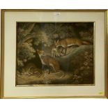 After George Morland (1763-1804) engraving - Litter of Foxes, 39cm x 48cm, in glazed gilt frame