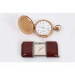Art Deco Movado travel watch and a gold plated pocket watch (2)
