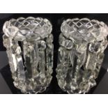 A pair of 19th century cut glass lustres with prismatic drops, 21.5cm high