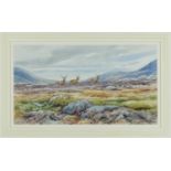 Brian Rawling (b.1931) watercolour - Three Stags, Wester Ross, signed and dated '96, 25cm x 45cm, in