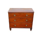 Regency mahogany chest of drawers with three long graduated drawers on spool feet, 94cm wide x 50cm