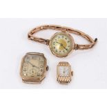 1920s gentlemens gold cased wristwatch and two ladies vintage gold cased wristwatches
