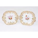 Pair of Coalport cake plates, circa 1836, hand painted with floral sprays