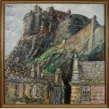 Robert William Hill (1932-1990), oil on board - Edinburgh Castle, signed, 122cm square, framed