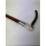 Early 20th century silver mounted riding crop with antler handle