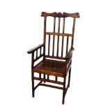 Unusual late 19th century Arts and Crafts oak open armchair