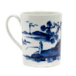 A Longton Hall blue and white coffee can, circa 1760, painted with a fisherman on an Oriental island