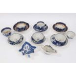 A group of 18th century English blue and white porcelain, including a Lowestoft cream jug, Worcester