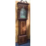 Scottish longcase clock with silvered dial and inlaid decoration, with two weights and pendulum