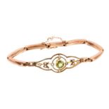 Edwardian 9ct gold peridot and seed pearl bracelet