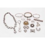 Group of antique and later paste set silver and white metal jewellery to include a Victorian bar bro