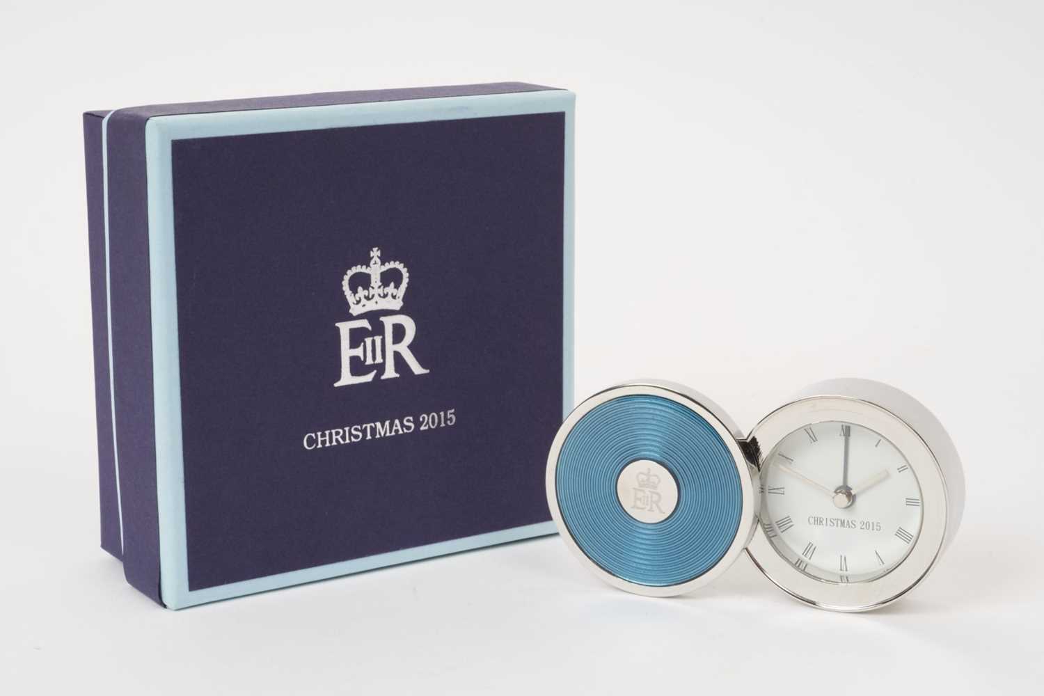 H.M.Queen Elizabeth II 2015 Royal Household Christmas present, silver plated and enamelled travellin