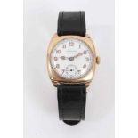 1940s gentlemens Longines 9ct gold wristwatch with circular white enamel dial and subsidiary seconds