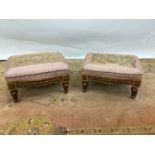 Unusual pair of 19th Century carved giltwood footstools each with tapestry top raised on shaped frie