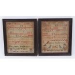 Pair of early Victorian needlework samplers by sisters, 1847.