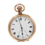 Early 20th century gold plated open faced pocket watch with enamel dial