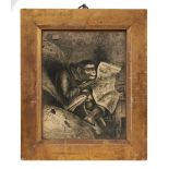Humorous 19th century pen and ink depiction of a monkey in gilt frame