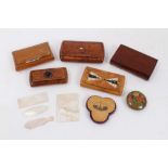 Collection of 19th century snuff boxes, other treen and mother of pearl pieces