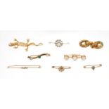 Eight Victorian and Edwardian gold brooches