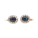 Pair of antique sapphire and diamond cluster earrings