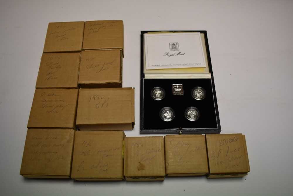 World - Royal Mint issued silver proof coins and sets to include G.B. Piedfort 5p 1990, two coin 5p