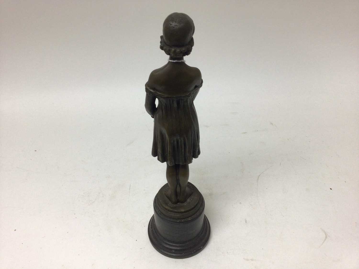 After Demetre Chiparus (1886-1947), bronzed figure of a woman standing on a stone base, signed, 34.5 - Image 3 of 4