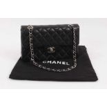 Chanel black quilted calfskin leather flap handbag with silver tone hardware