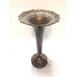 Silver trumpet vase with pierced rim, 25.5cm high