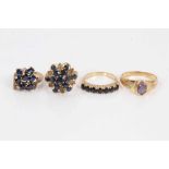 Gold (585) cabochon sapphire and diamond ring, together with three other 14ct gold sapphire dress ri