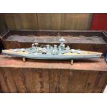 Large scratch built wooden model of HMS Hood, before the 1939 refit, a British battleship, approx. 1