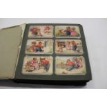 Large postcard album containing artist drawn cards, many children's, Bonzo, Fairies, Disney, Attwell