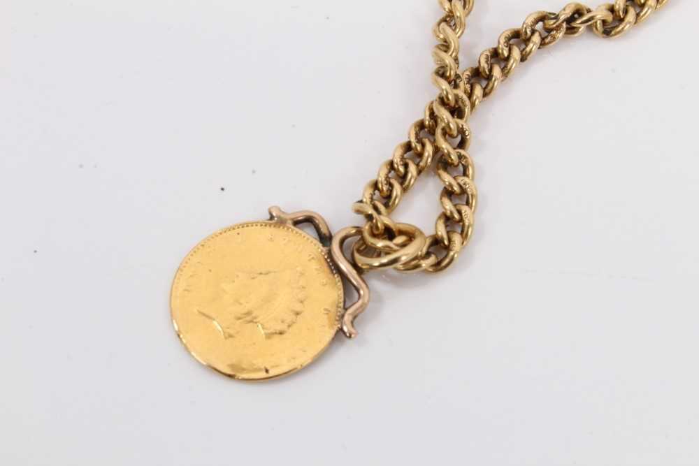 18ct gold watch chain/necklace with gold 1855 one dollar coin pendant - Bild 3 aus 3