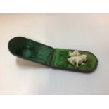 Unusual Meerschaum cheroot holders in the form of pug dogs, one with amber stem, in original case, t