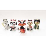 Five Lorna Bailey model cats including one with cricket bat