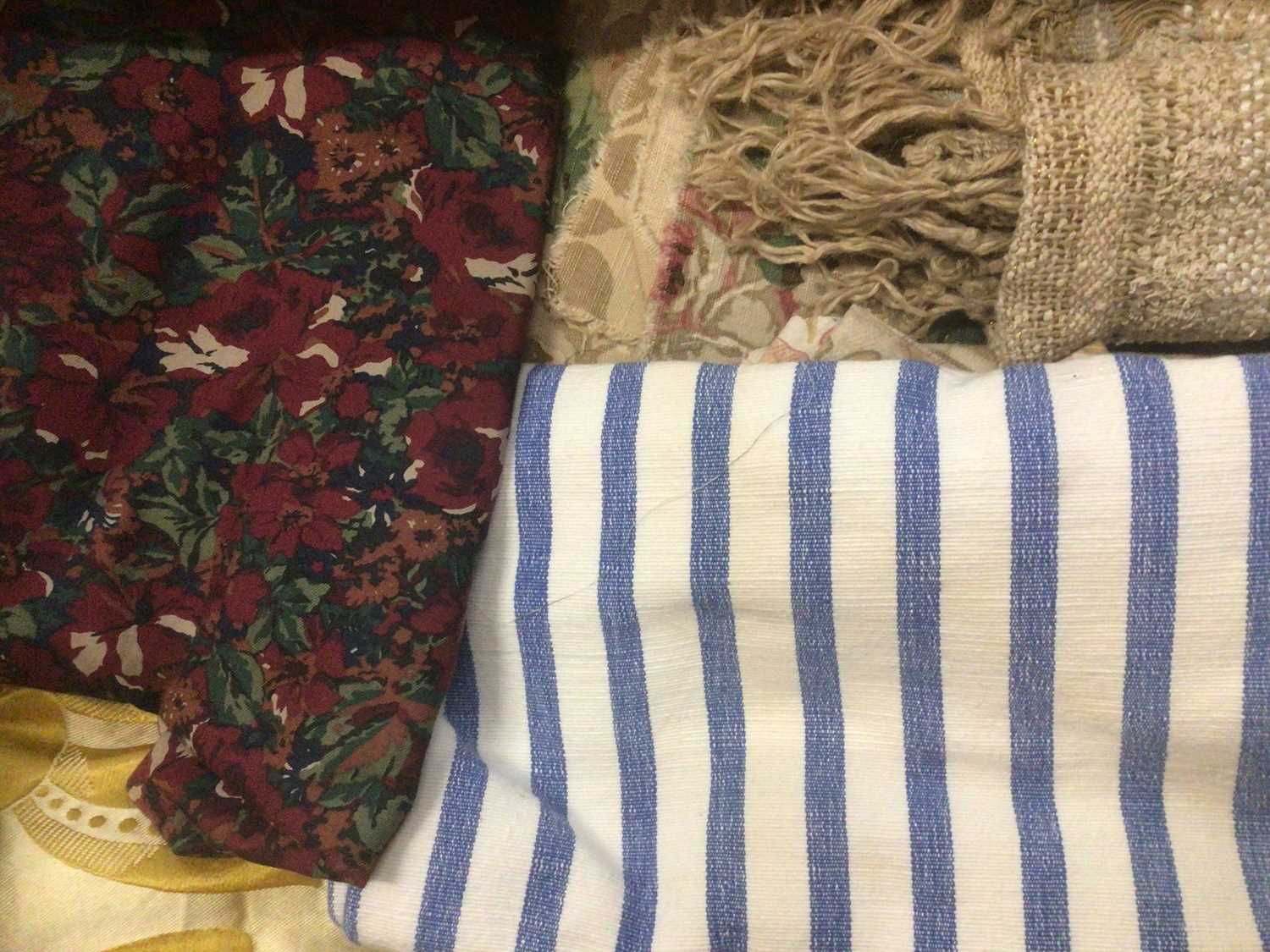 Two Boxes of soft furnishing fabrics including 1960's french Marignan printed cotton, french stripe - Image 4 of 10