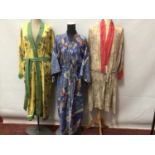 Vintage yellow and green brocade house coat/dressing gown. 1960's Japanese Kimono and a light weight