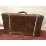 Vintage brown leather suitcase 'E.F.T. XIII HUSSARS'