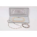 Cultured pearl three strand chocker necklace with 9ct white gold clasp, Denmark silver necklace and