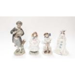 Lladro porcelain figure, boxed, together with three Coalport figures