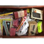 Two boxes of vintage tins and packages (2 boxes)