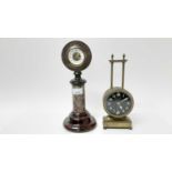 Group of seven antique and vintage clocks to include serpentine timepiece, brass lantern style clock
